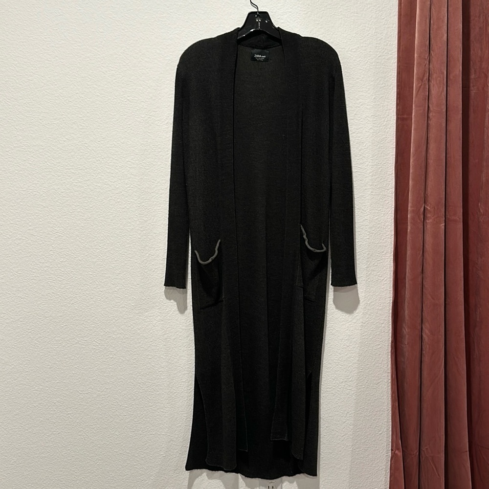 Dark green Zara Knit duster sweater